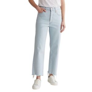 LEVI’S Ribcage Straight Leg Ankle Denim Jeans Frayed Hem High Rise Size 32